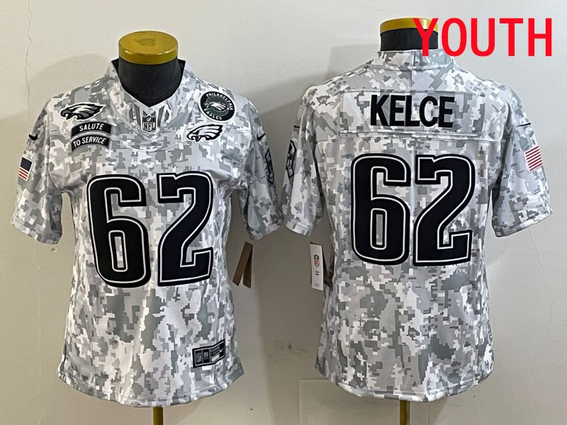 Youth Philadelphia Eagles 62 Kelce Nike Arctic Camo 2025 Salute to Service Limited NFL Jersey style 4